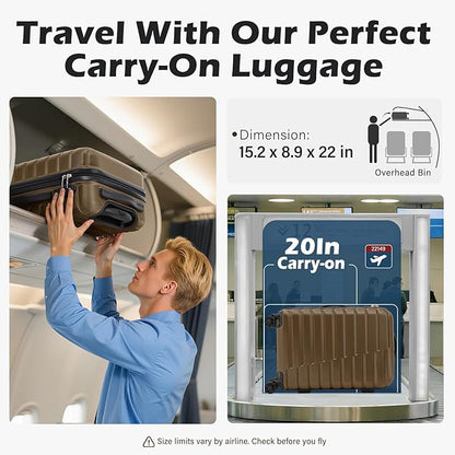 Coolife 20-Inch Small Carry on Hardside PC+ABS Spinner TSA Lock Telescopic Luggage Handle（20in-brown）