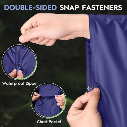 Bruvoalon 3-in-1 Rain Poncho with 1/4 Zip & Chest Pocket, Waterproof, Sunshade, Ground Mat for Adults & Youth Emergency