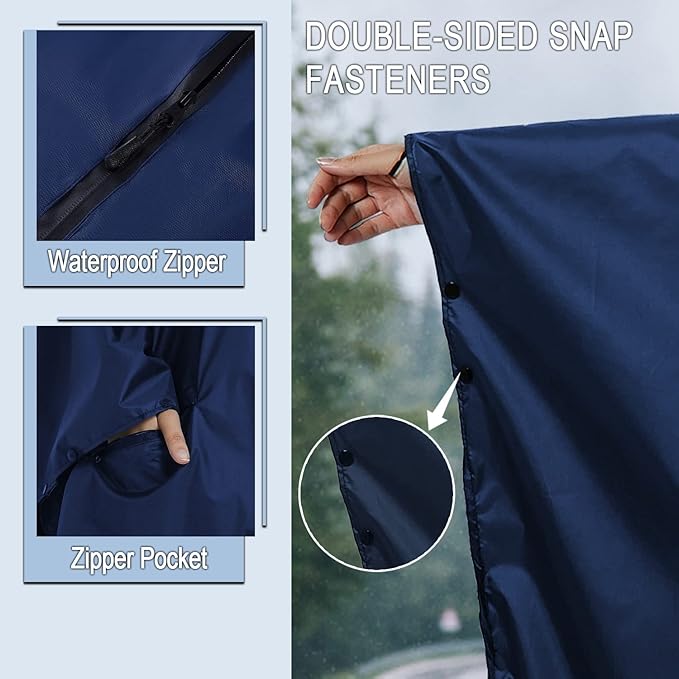 Fashion Hooded Rain Poncho Waterproof Raincoat Jacket with pocket for Women/Men/Adult