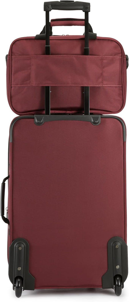 Amazon Basics Luggage Sets, Carry-On 23-Inch, tote 15-Inch, Suitcase With Wheels, Expandable Extra Space (+15%), Front Pockets and Telescopic Handle, Burgundy