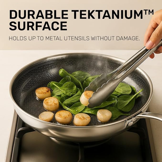 Hybrid 3pc Stainless Steel Non Stick Frying Pans Set, 8,10,12 inch Ceramic Frying Pan Skillet Set, Induction Ready, Made without PFAS & PFOA, Oven and Dishwasher Safe - Black