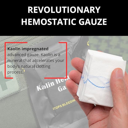 First Aid Advanced Quick Clotting Combat Gauze - Flexible Hemostatic Gauze - to Stop The Bleed kit Faster Wound Packing with Quick Clotting Medical Gauze - Survival Kit Supplies - 3" x 12.5'
