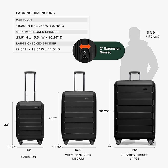 Traveler's Choice Pagosa Indestructible Hardshell Expandable Spinner Luggage, Black, 30-Inch Large