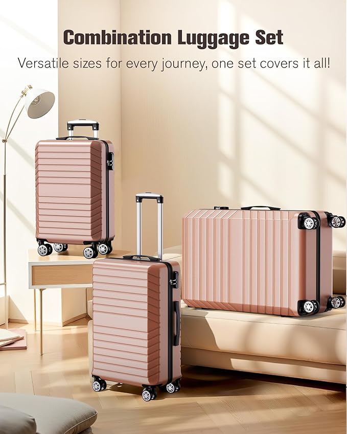 10 Piece Luggage Sets, 3 Piece Suitcase Set, 20 inch Carry on Luggage, 24 inch and 28 inch Checked Luggage with 7PC Packing Bags