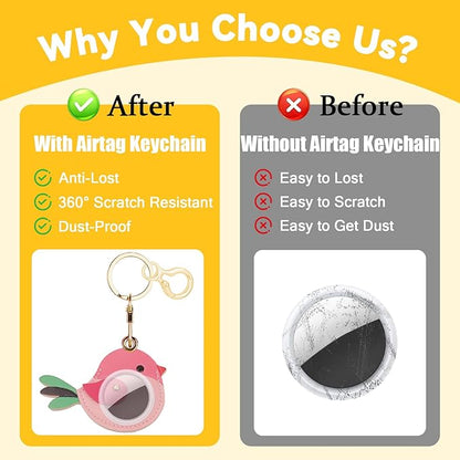 Leather Keychain for Airtag, Cute Protective Keychain Holder Compatible with Apple Air Tag,GPS Item Tracker Case Cover for Keys,Bags,Pets,Luggage(Bird)