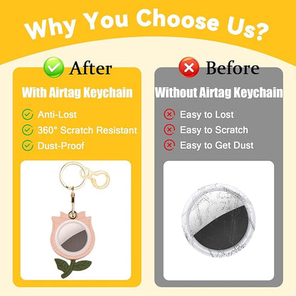 Leather Keychain for Airtag, Cute Protective Keychain Holder Compatible with Apple Air Tag,GPS Item Tracker Case Cover for Keys,Bags,Pets,Luggage(Rose)