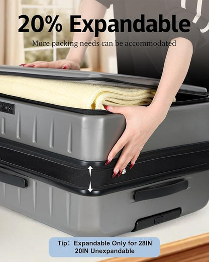 Luggage Sets 2 Pieces, 20 Inch Carry On Luggage and Expandable 28 Inch Checked Luggage with Spinner Wheels, Lightweight ABS+PC Hard Shell Suitcase with Front Opening, TSA Lock (Gray, 20/28)