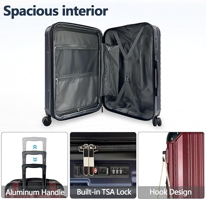 OUZZO Luggage Sets 2 Piece Expandable 20/24 Inch Suitcase with Double Spinner Wheels Lightweight ABS+PC Hardshell Travel Suitcase Sets with TSA Lock USB Port Business & Family Trips