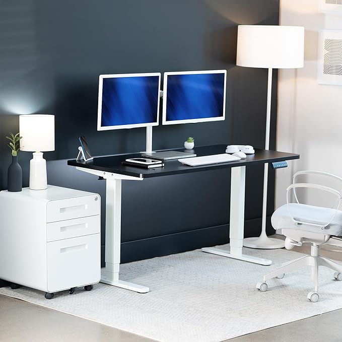VIVO Electric 55 x 28 in Dual Motor Sit Stand Desk, Memory Height Adjustment, 2B Series, Black Top White Frame, DESK-KIT-2W55B