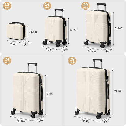 Karl home Luggage Sets 4 Piece, PP Hard Case Suitcase Set with Built-in Lock Spinner Wheels, Lightweight Durable Carry on Luggage for Business Travel - White (16/20/24/28")