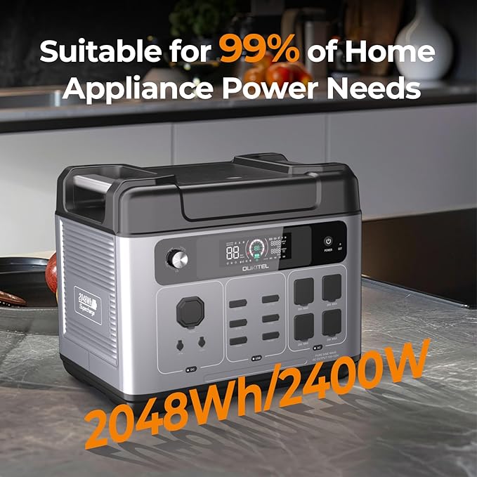 OUKITEL P2001 Plus 2400W Solar Generator, 2048Wh Solar power station with 4 AC Outlets (5000W Peak), 1.5H Full Charging, APP Control Emergency Power Station for Home, Camping & RVs, Battery Backup