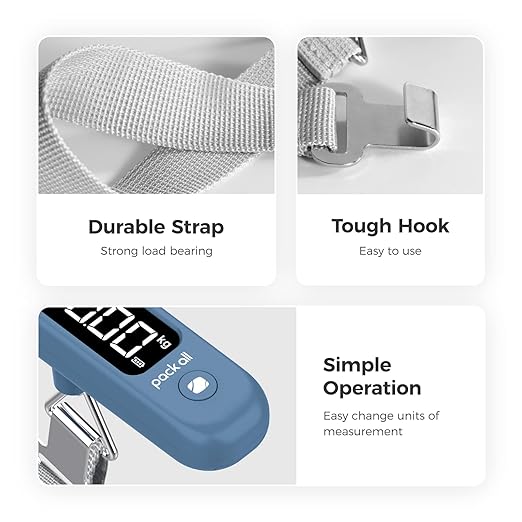 pack all 110 Lbs Luggage Scale, Digital Handheld Baggage Scale, Travel Suitcase Weight Scale with LCD Display, Battery Included, Navy