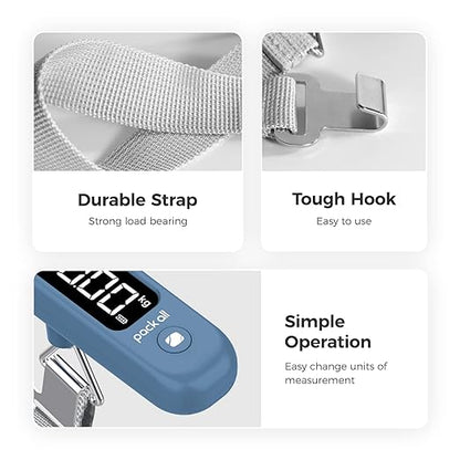 pack all 110 Lbs Luggage Scale, Digital Handheld Baggage Scale, Travel Suitcase Weight Scale with LCD Display, Battery Included, Navy