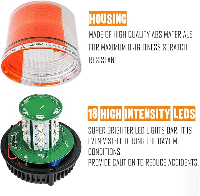 LE-JX Amber/White Wireless Rotating Beacon Orange Battery Led Strobe Warning Light Roof Top Plow Hazard Flash Emergency Lights 12V with Magnetic Base Mount and Rechargeable Plug(Yellow/White, 18 LED)