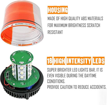 LE-JX Amber Wireless Rotating Beacon Orange Battery Led Strobe Warning Light Roof Top Plow Hazard Flash Emergency Mail Lights 12 V with Magnetic Base Mount and Rechargeable Plug (Yellow, 18 LED)