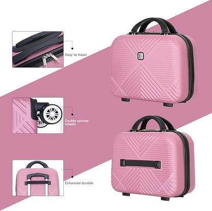 Luggage 4 Piece Set, Hardshell ABS Suitcase Set with Double Spinner Wheels, Lightweight Durable Large Luggage set, Carry On and Checked Travel Luggage, Pink