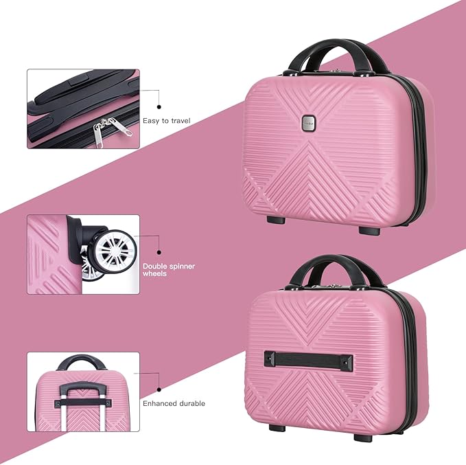 2 Piece Carry on Luggage Set, Airline Approved 20 Inch Luggage with Cosmetic Case HardShell Suitcase with Spinner Wheels, Lightweight Durable Hardside Suitcases Set, Pink