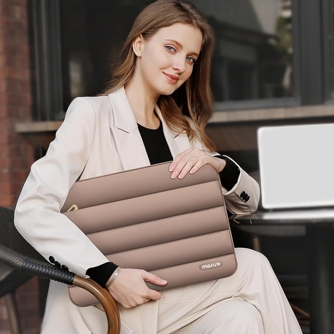 MOSISO 17-17.3 inch Laptop Case, 17.3 inch Puffy Laptop Sleeve Compatible with Dell XPS/HP Pavilion/Ideapad/Acer/Alienware/HP Omen Notebook Computer, Polyester Horizontal Bag with Small Case, Brown