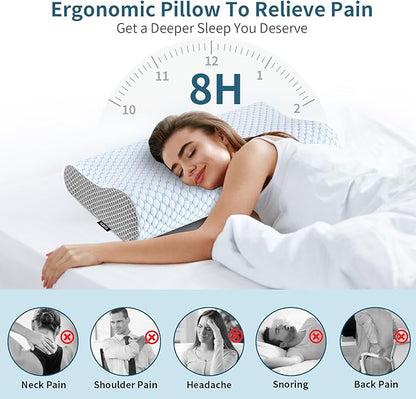 Cervical Neck Pillow for Pain Relief, Contour Memory Foam Pillows for Sleeping, Odorless Ergonomic Pillow Adjustable Orthopedic Cooling Pillow Bed Pillow Neck Support for Side Back Stomach Sleepers