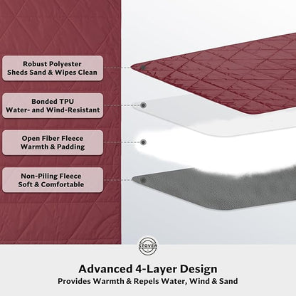 STOVER Large Waterproof Outdoor Stadium Blanket- Extra Thick Soft Fleece Camping Blanket for Travel, Picnics, Sports, Dogs 79"x55", Warm, Windproof, Sand-Proof, Lightweight, Packable (Varsity Crimson)