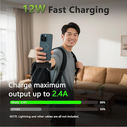 Miady 12-Pack 5000mAh Mini Portable Charger with Built-in Type C Connector, 5V 2.4A USB-C Output Fast Charging Small Power Bank (Black+White+Lake Green+Clove Purple+Cream Blue+Champagne Pink)