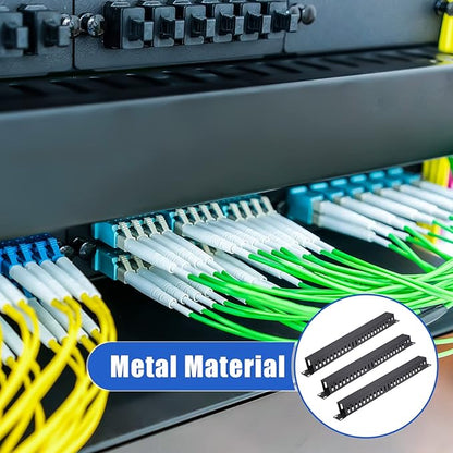 4 Pack 1U 19 Inch Cable Manager 24 Slot Horizontal Rack Mount Wire Management Server Rack Cable Management Metal Finger Duct Wire Organizer with Cover and Mounting Screws for Network Cabinet, Black