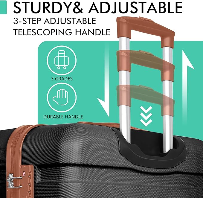 AnyZip Luggage PC ABS Hardside Lightweight Suitcase with 4 Universal Wheels TSA Lock Carry-On 20 Inch Black Brown