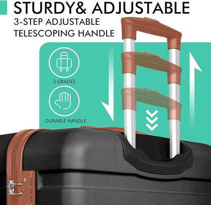 AnyZip Luggage PC ABS Hardside Lightweight Suitcase with 4 Universal Wheels TSA Lock Carry-On 20 Inch Black Brown
