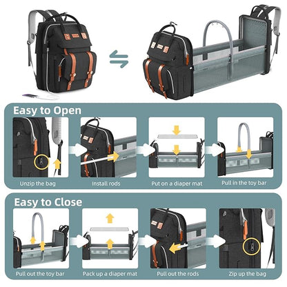 Diaper Bag Backpack with Changing Station, Large Diaper Bag, Baby Bag, Multifunctional Diaper Bag, Black
