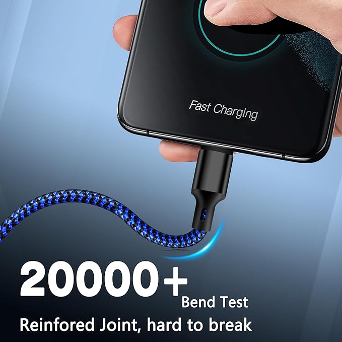 cugunu USB C to USB C Charger Cable, Nylon Braided 3Pack 60W 6.6FT Type C Fast Charging Cord Compatible for iPhone 15/16/17/Pro/Max/Plus, iPad, Air5, MacBook, Samsung- BlackBlue