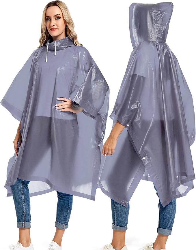 2 Pack Rain Ponchos for Adults Reusable - Raincoats Survival Emergency Heavy Duty Rain Coat with Drawstring Hood