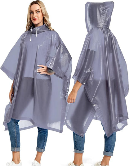 2 Pack Rain Ponchos for Adults Reusable - Raincoats Survival Emergency Heavy Duty Rain Coat with Drawstring Hood