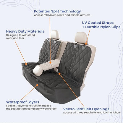 4Knines Dog Seat Cover for Back Seat, Heavy Duty Waterproof Rear Seat Protector for Large Trucks, SUVs, Cars -Fits 60/40 Split Bench with Middle Seat Belt, Non-Slip Backseat Cover (Extra Large, Black)