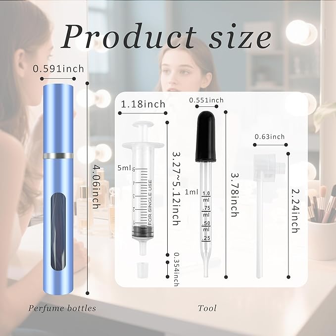 2 Pack Refillable Mini Perfume Atomizer Bottle，Portable Separate Bottles，Travel and Outings Spray Boxes Dispensers 5ml/0.2oz (Blue)