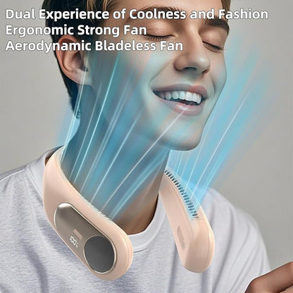 Portable Neck Fan,Personal Wearable Bladeless Fan,LED Display,4-Speeds,6000mAh USB Rechargeable,360° Strong Cooling Wind,Hands Free,White Elephant Gift,Christmas Gifts for Men Women Dad Mom (Brown)