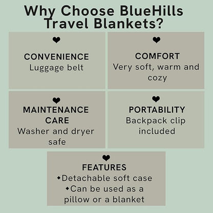 BlueHills Travel Blanket Pillow Compact Lightweight Pocket Size Airplane Traveling Essential Flight Trip Throw in Bag Portable Case Plane Accessory Gray L01