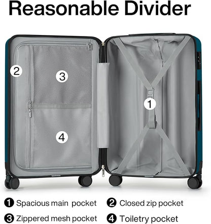 Hanke 24 Inch Luggage Suitcases With Spinner Wheels Lightweight PC Hard Shell Rolling Suitcase With Travel Lock,Checked-Medium 24-Inch(Caribbean Blue)