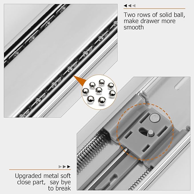 LONTAN 15 Pairs 22 Inch Soft Close Drawer Slides Heavy Duty Dresser Drawer Glides Metal Ball Bearing Full Extension Kitchen Cabinet Rails 100 LB Capacity