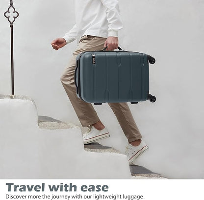 Coolife Luggage PC+ABS Expandable Hardshell Suitcase with TSA Lock, Spinner Checked Lightweight (Teal, 28in)