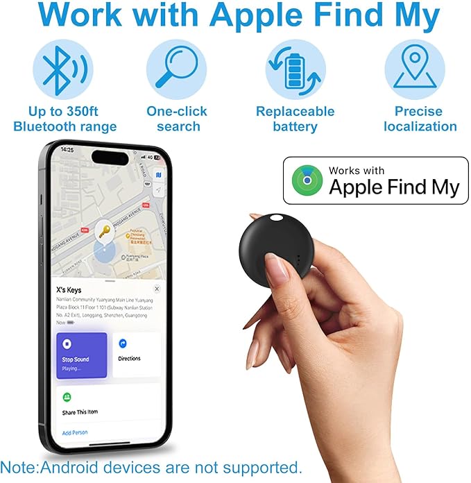 Smart Tracker Tags-4pack,Items Finder Works with Apple Find My App(iOS Only),Replaceable Battery,Trakcer Tag Locator for Keys,Suitcases,Backpack,Bicycle,etc.(Not for Android)