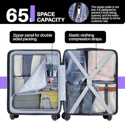 AnyZip Suitcase Hardside PC ABS Lightweight USB Luggage with Wheels TSA Lock Checked-Medium 24 Inch Violet Purple