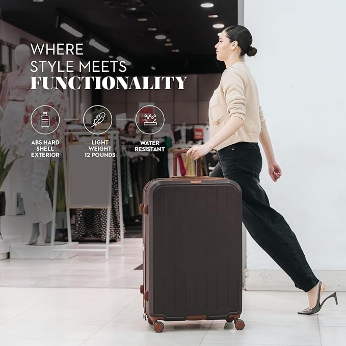 Nine West Bali 32 inch Luggage with Spinner Wheels – Chocolate Hardshell Extra Large Suitcases for Travel with Packing & Laundry Bag – Large Lightweight Suitcase with Wheels – Checked Luggage