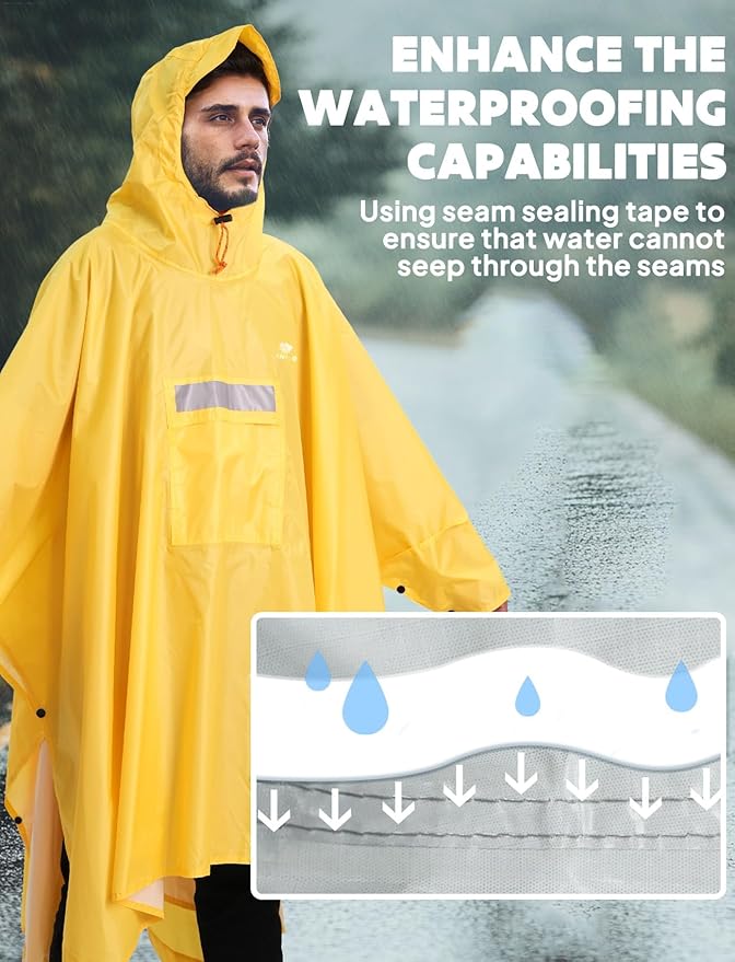 ANYOO Hooded Rain Poncho for Adults Waterproof Lightweight Rain Coat for Men Women Reusable Rain Jacket for Emergency Outdoor