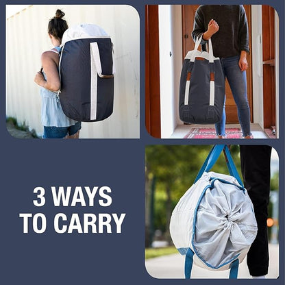 CleverMade Laundry Backpack Duffel Bag with Shoulder Straps - 62L / 16 Gal XL, Charcoal Cream,Drawstring Closure for Travel Clothes Gym College Dorm