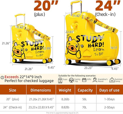 Kids' Lightweight Ride on Luggage with Spinner Wheels & Foldabe Design (Yellow Study, 20"+ Aged 1-3 Toddler),Birthday Gift