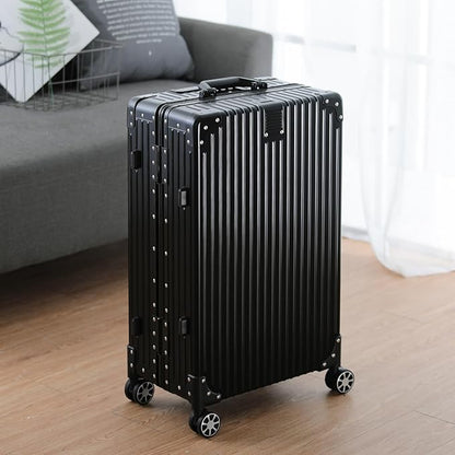 Metal All Aluminum Carry-on Luggage TSA Customs Lock Zipperless Silent Rotary Wheel Business Suitcase Aluminum Frame Set (black, 20 '')
