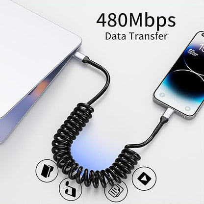 USB C to C Cable,2Pack 3FT Coiled Fast Charging Type C Charge Cord for Car USB-C Cables Compatible with iPhone 16 15 for Samsung Galaxy S20 S10 S9 S8 Plus Note 10