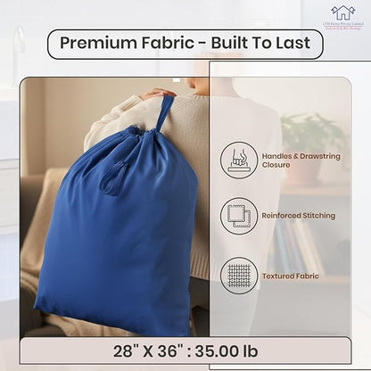 LFH Home Large Premium Cotton Canvas Laundry Bag with Drawstring and Handles Heavy Duty, Multi-Use, and Washable for Home, Travel, College or Storage 28x36 (Pack of 4)-Sky Blue