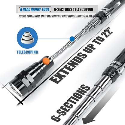 VIBELITE Extendable Magnetic Flashlight with Telescoping Magnet Pickup Tool-Cool Gadget Christmas Gifts Stocking Stuffers for Men, Teen Boys, Dad, Father, Mechanic, Boyfriend, Women, Black, 2 Pack