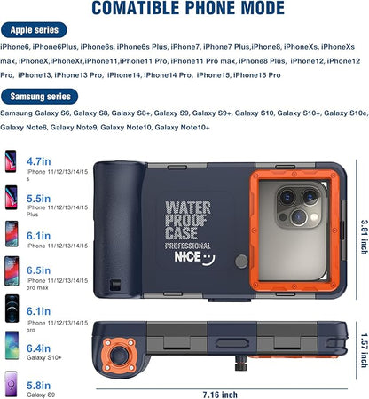 2026Underwater Snorkeling Diving Phone Case for iPhone 16/15/14/13/12/ Pro Max Galaxy S24/S23/S22.[50ft/15m] Professional Scuba Dive Waterproof Case Underwater Photo Video Cover Orange